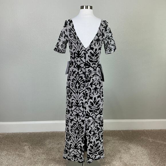 JS Collections Embroidered Lace Column Evening Gown Black and White Size 4 Dress - Picture 6 of 14